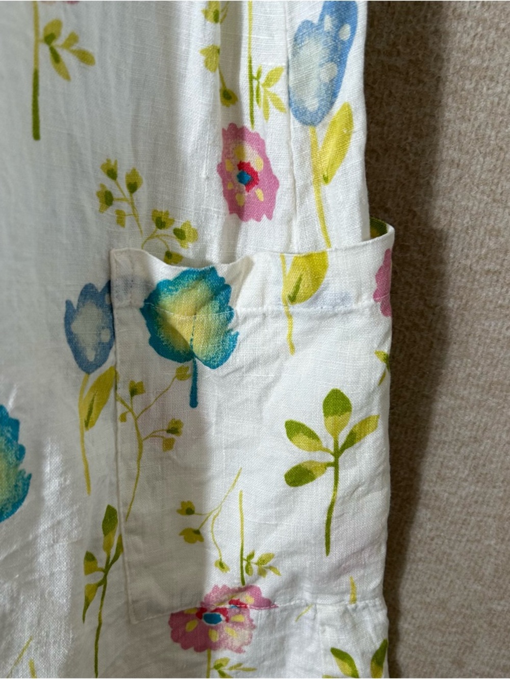 Marc Ware Linen Dress Womens Large Floral Cottage Shift Pullover Beach Resort - Picture 13 of 14